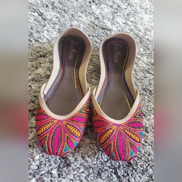 Fuchsia embroidered ballet Handmade leather Women's flats Sz 8 - Picture 3 of 8